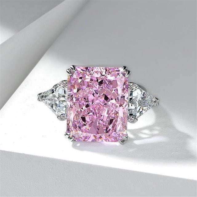 Ring, Silberfarbe, Rosa Gelber Zirkonia, Damen - Bild 1