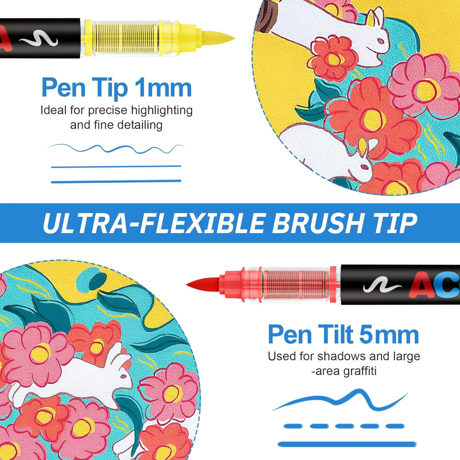 Professionelle Acryl-Farbmarker mit Pinselspitze und Tintenkontrollsystem in Multicolour für jede Oberfläche - Bild 4