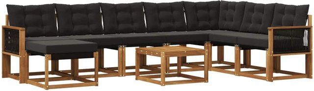 vidaXL Outdoor-Sofagarnitur L-Form aus massivem Akazienholz mit 9 Kissen in Natur und Schwarz - Bild 1