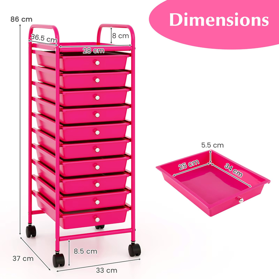 GOFLAME Rollwagen mit 10 stapelbaren Schubladen in Pink für das Badezimmer - Bild 3