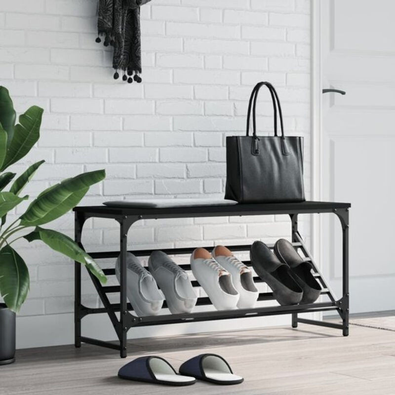 Schuhregal vidaxl in Schwarz im Industrial Design aus Holzwerkstoff und Stahl, B/T/H: 90 x 30 x 45 cm - Bild 1