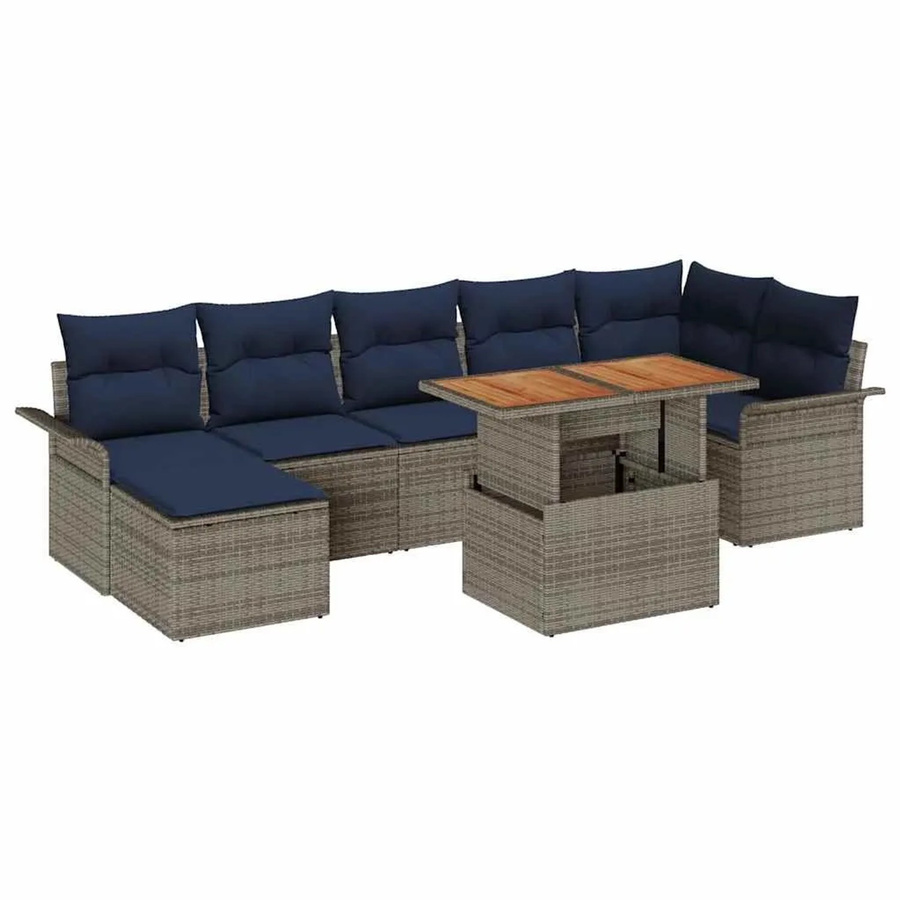 vidaXL Gartenmöbel-Set aus Poly-Rattan in Grau und Marineblau mit 8-teiligem Polster-Set und Tisch - Bild 2