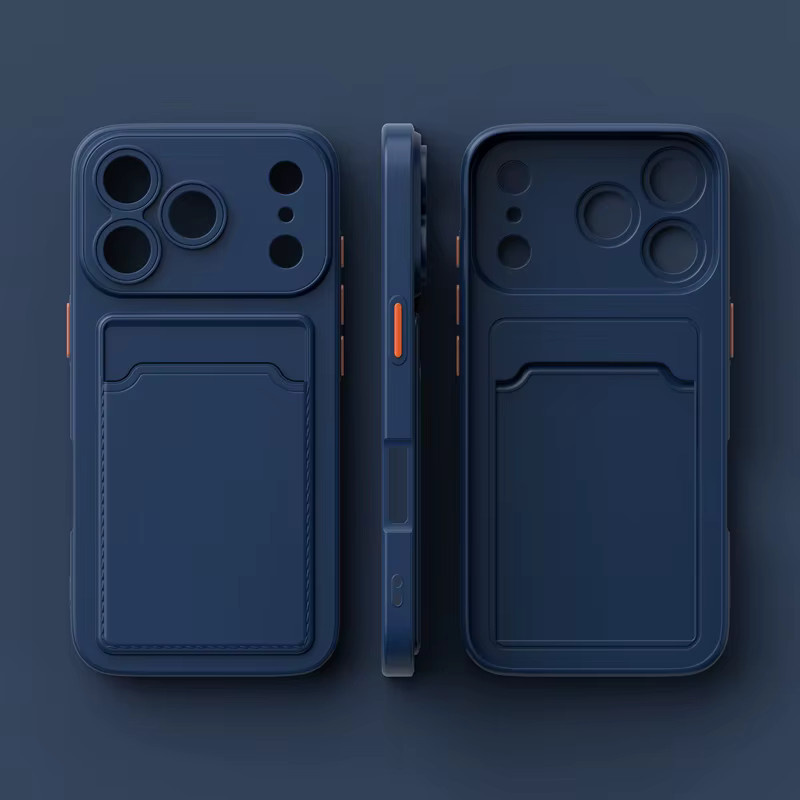 Matte Silikon Handyhülle mit Brieftaschenfunktion für Apple iPhone 11 bis 17 Pro Max, stoßfeste TPU Schutzhülle mit Kartenhalterung in Grün und Blau - Bild 1