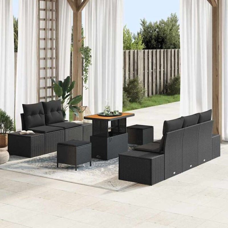 vidaXL Garten-Sofa-Set aus Polyrattan mit 8-teiligem Kissen-Set in Schwarz, B/T/H: 90 x 55 x 71 cm - Bild 1