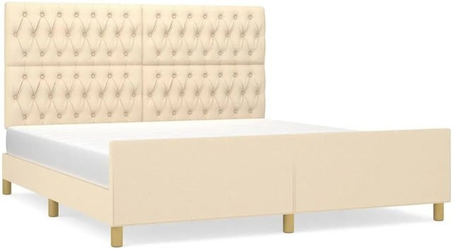 vidaXL Bettgestell mit Kopfteil in Beige aus Stoff und Holz B/T/H: 180 x 203 x 128 cm - Bild 1