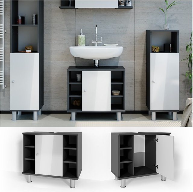 Vicco Waschbeckenunterschrank FYNN Badschrank Kommode Weiß Anthrazit B: 60 cm, T: 54 cm - Bild 1