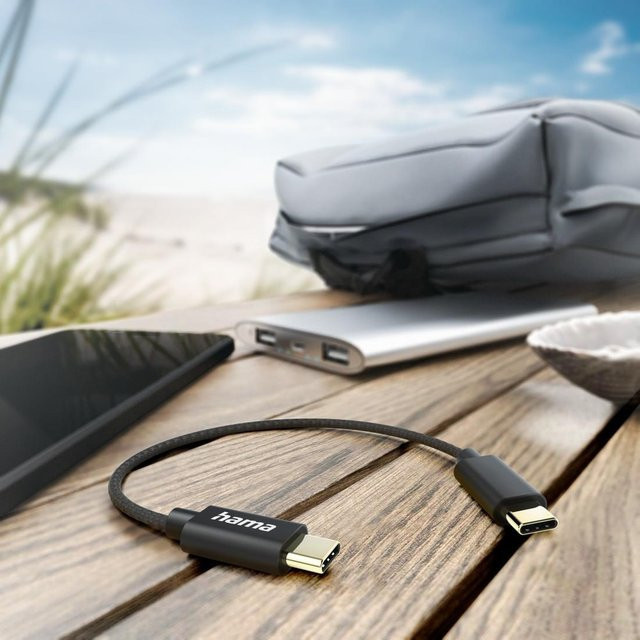 Hama USB-C auf USB-C Ladekabel in Schwarz mit 0,2 m Länge aus Nylon - Bild 2