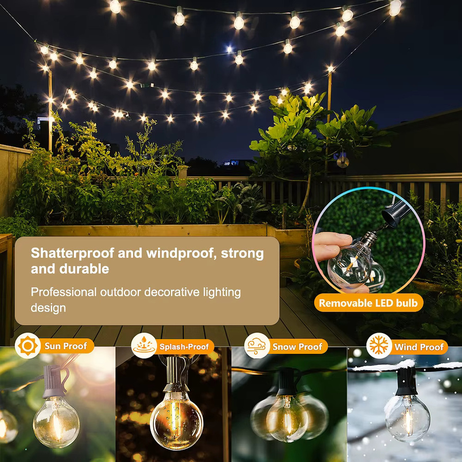 Aiopp Solar-Lichterkette für den Außenbereich mit RGB LED Globe Glühbirnen, USB- und solarbetrieben, IP44 wetterfest, Vintage Filament Design, Schwarz, Transparent - Bild 4