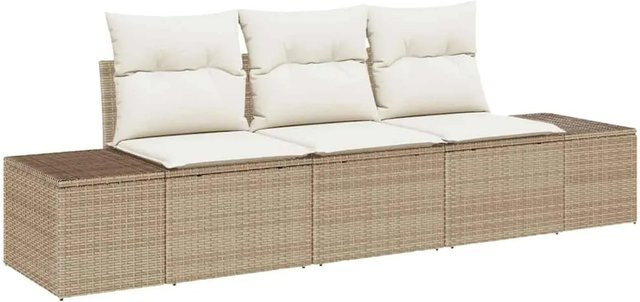 vidaXL Garten-Sofa-Set 3-teilig aus Poly Rattan in Beige mit Polsterung und wetterfesten Kissen - Bild 1