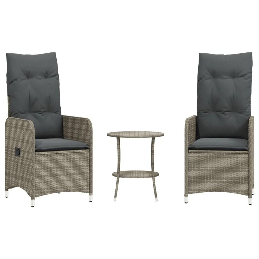 vidaXL Outdoor-Gartenmöbel Set aus Poly Rattan und Stahl in Grau mit 2 Lehnstühlen und Tisch - Bild 2