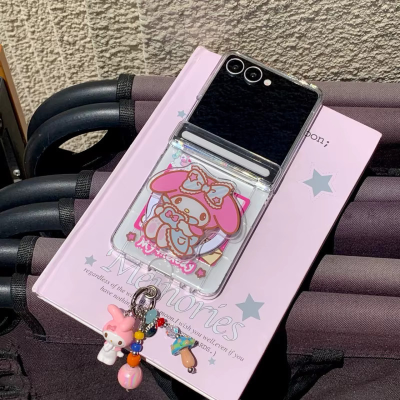 Sanrio Yugui Hund Melody Handyhülle mit Kartenhalter und Magnetischer Halterung für Samsung Galaxy Z Flip 7 6 5 4 3 inklusive Schlüsselband und Stoßfestem Schutz - Bild 3