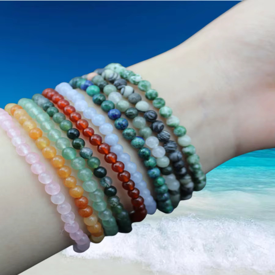 Armband, Quarz Achat Perle Naturstein, Schwarz, Unisex - Bild 2
