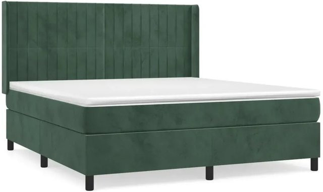vidaXL Boxspringbett mit Matratze in Dunkelgrün aus Samt, Hybrid-Design mit Taschenfederkern, B/T/H: 160 x 200 x 118 cm - Bild 1