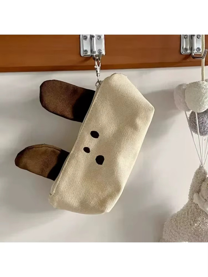 Kreative Leinwand-Schreibwarentasche mit Hundemotiv in Beige als großkapazitive Federmäppchen für Studenten - Bild 4