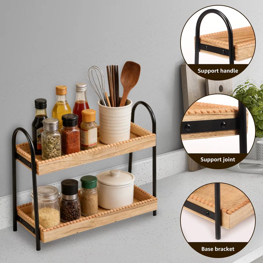 Willstar 2-stöckiges Küchenlagerregal aus Holz in Braun für Arbeitsplatten und Kaffeebars - Bild 2