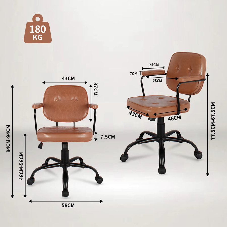 Vigosit Ergonomischer Bürostuhl aus Lederoptik mit Armlehnen und 360 Grad Drehsitz in Beige oder Braun - Bild 2