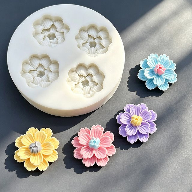Fengying Silikon Backform Sakura und Gänseblümchen für Schokolade, Fondant und Cupcakes in Braun und Weiß - Bild 1