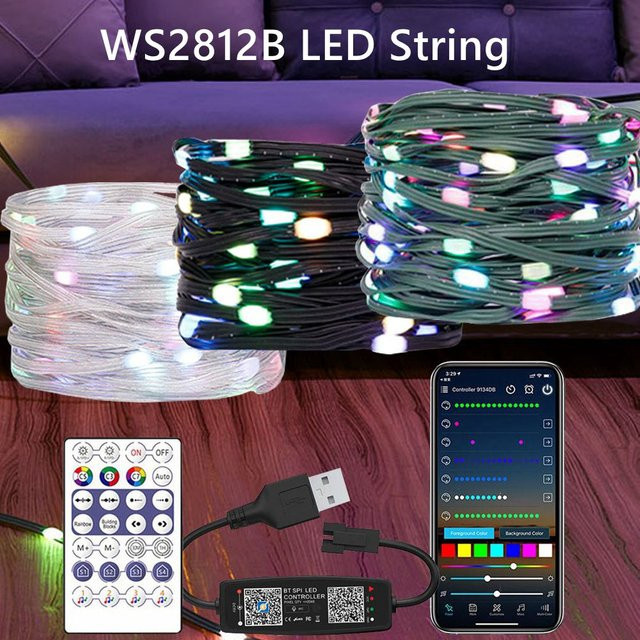 TNALANT WS2812B RGBIC LED Lichterkette mit USB Controller, adressierbare Dekoration in Grün, Schwarz und Transparent für Hochzeit und Weihnachten - Bild 1