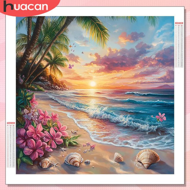 HUACAN 5D Diamantmalerei Meer Landschaft als rundes Mosaik Set in Multicolour - Bild 1