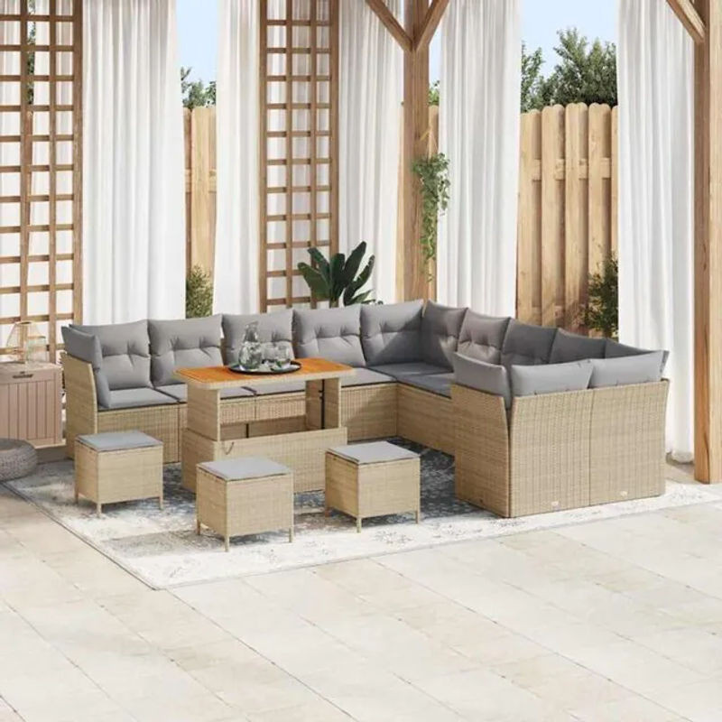 Vidaxl Loungemöbel Garten-Sofa-Set aus Polyrattan in Beige und Grau, 14-teilig, B: 110 cm, T: 55 cm, H: 71 cm - Bild 1