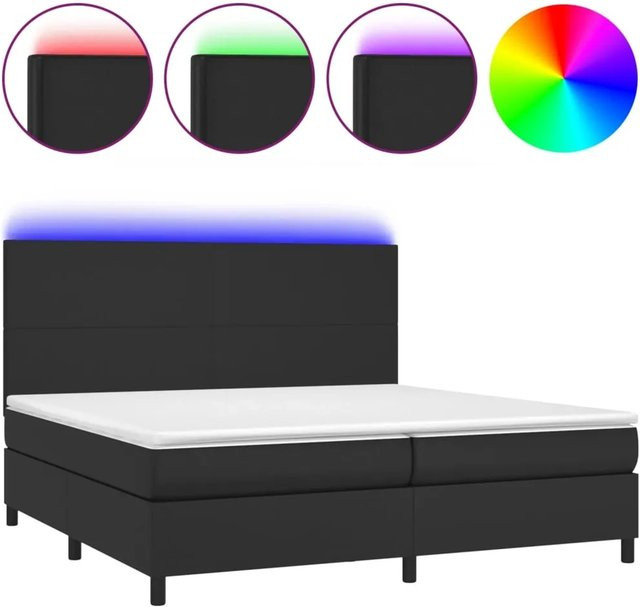 vidaXL Boxspringbett mit Matratze in Schwarz aus Kunstleder mit LED-Unterbettbeleuchtung und USB-Ladeport, B/T/H: 200 x 200 x 128 cm - Bild 1