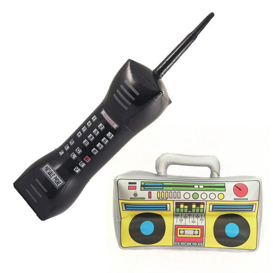 TOMTOP JMS 2er-Set Aufblasbare Radio Boombox und Handy Requisiten in Silber und Multicolour aus PVC für 80er und 90er Party Dekorationen - Bild 3