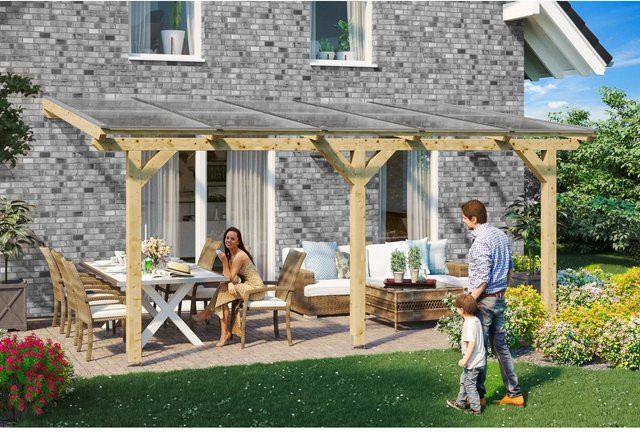 Skan Holz Terrassenüberdachung Bormio aus Leimholz in Natur Beige, Breite: 541 cm, Tiefe: 350 cm - Bild 1