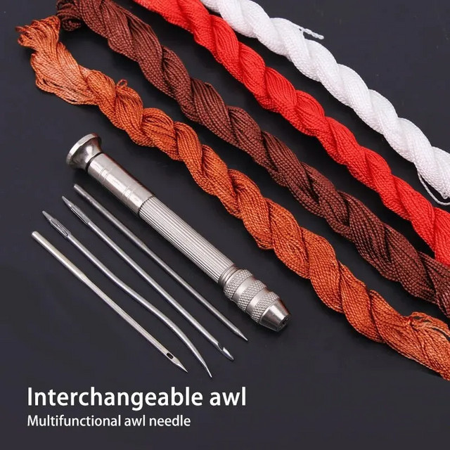 Multifunktionales Leder-Nähset aus Metall mit Locher und austauschbaren Nähnadeln in Silber für dein DIY-Lederhandwerk - Bild 1