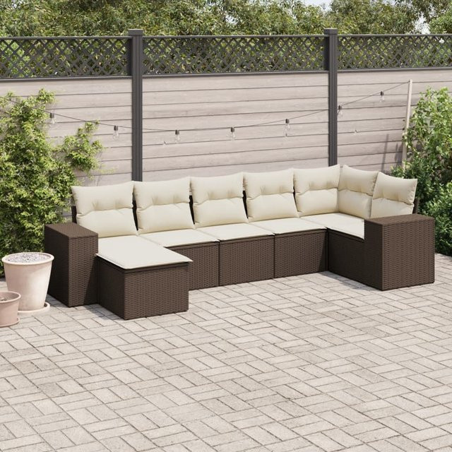 vidaXL 7-tlg. Garten-Sitzgruppe aus Polyrattan in Braun mit UV-beständigen Kissen und pulverbeschichtetem Stahlgestell - Bild 2