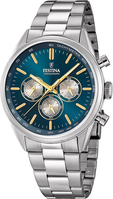 Festina Chronograph, Edelstahl, blaues Zifferblatt, Quarz, 44 mm, Herren - Bild 1
