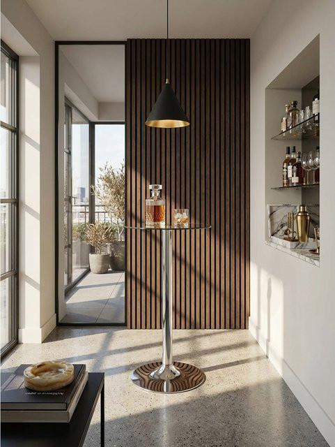 Moderner Stehtisch von KADIMA DESIGN aus Metall und Sicherheitsglas in Silber und Transparent, Durchmesser: 60 cm, B/T/H: 60 x 60 x 105 cm - Bild 1