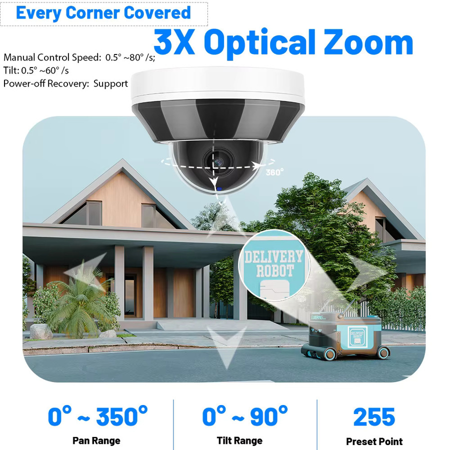 Vikylin MD2.0 Dome PTZ IP-Kamera mit 6MP Auflösung, 3X Zoom und IR-Nachtsicht, Hik-kompatibel, Farbe: Weiß - Bild 2