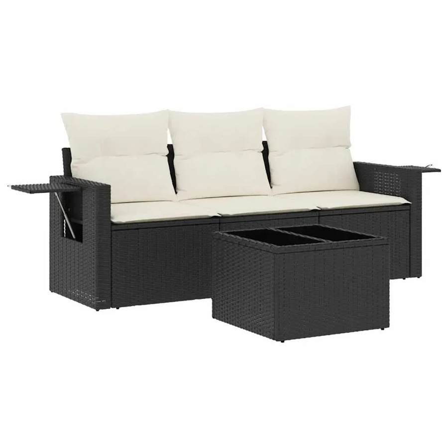 vidaXL 4-teilige Garten-Sofagarnitur aus Poly-Rattan mit Kissen in Schwarz und Cremeweiß - Bild 2
