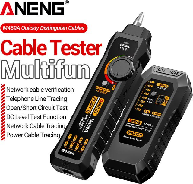 ANENG Netzwerkkabeltester M469A Netzwerkanalysator für RJ45 und RJ11 in Schwarz - Bild 1