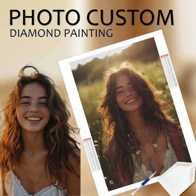 HUACAN Personalisiertes 5D-Diamant-Malerei-Set zum Selbermachen mit Foto-Anpassung als Wanddekoration in Mehrfarbig, B/H: 20 x 20 cm - Bild 1