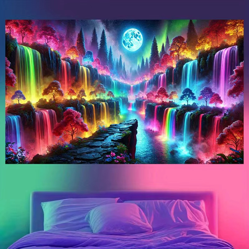 VIKAMA Regenbogen-Wasserfall Wandteppich in Multicolour als abstrakte Wanddekoration, Breite: 60 cm, Höhe: 40 cm - Bild 2