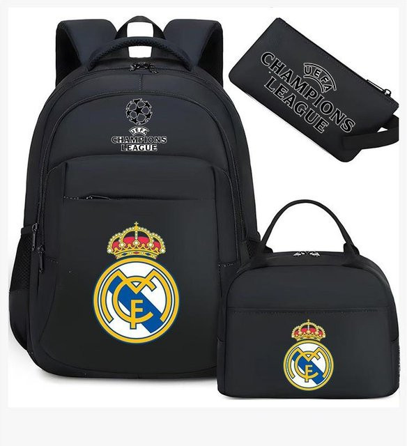 3-teiliges Schulrucksack-Set in Schwarz aus Oxford-Stoff mit großem Fassungsvermögen inklusive Federmäppchen und Schultergurt - Bild 1