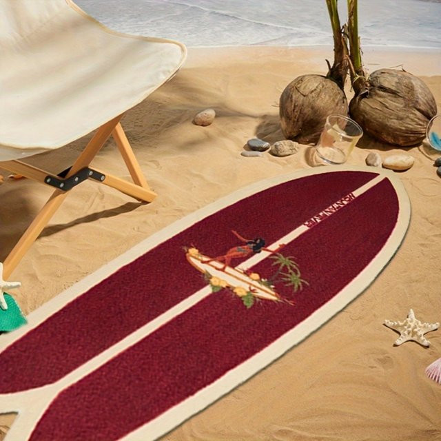 VIKAMA Vintage Surfbrett-Teppich im hawaiianischen Stil, rot, B/T: 120 x 40 cm - Bild 1