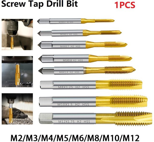 Vibratite HSS Gewindebohrer mit Titanbeschichtung, Metrisches Gewindebohrer-Set M2-M12 mit gerader Nut, Farbe: Gold - Bild 1
