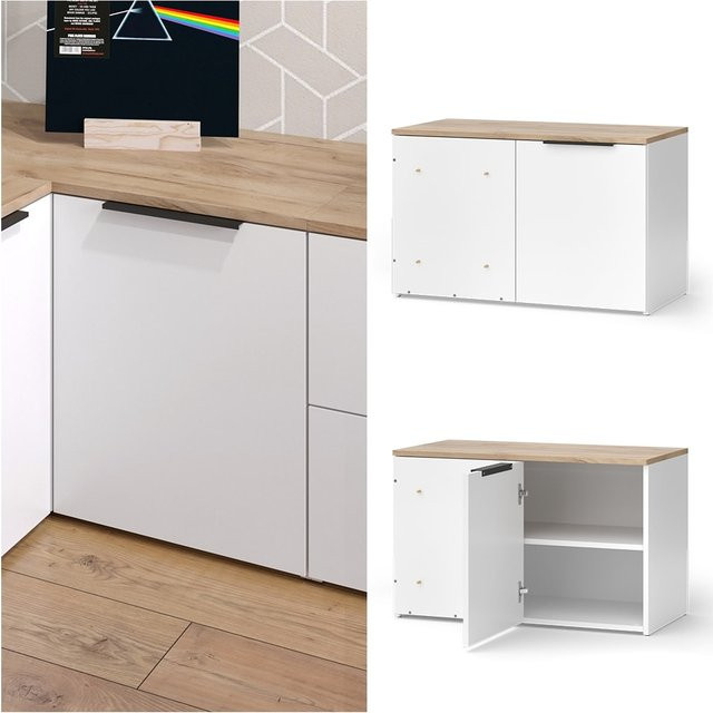 Vicco Eckkommode Wido in Weiß und Eiche mit Tür, B/T: 80 x 50 cm - Bild 1
