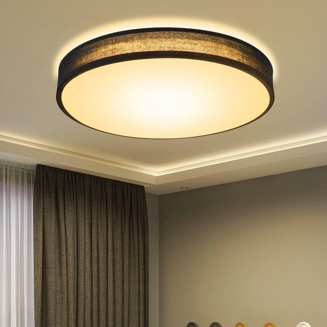 Nettlife Moderne Runde Deckenlampe mit Stoffschirm in Schwarz, Durchmesser: 30 cm, E27 Fassung - Bild 1