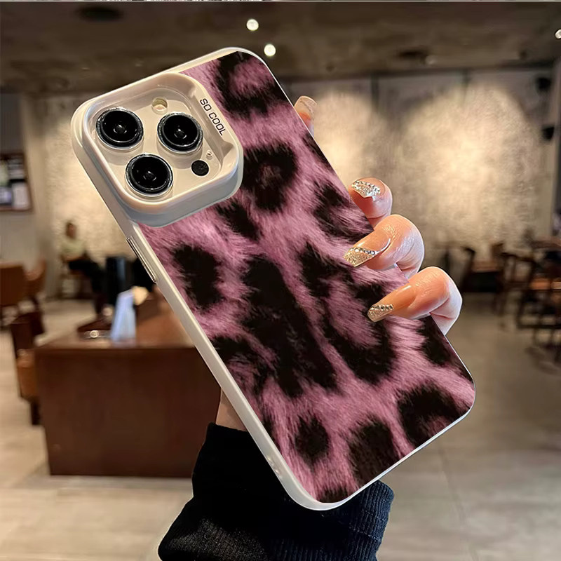 iPhone Hülle mit Rosa Leopardenmuster und schwarzer Galvanisierung für iPhone 11 bis iPhone 17 Pro Max - Bild 3