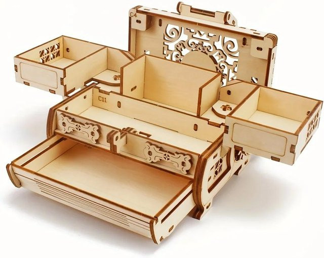 Binchi Keji Travel 3D Dreidimensionales Puzzle, Schatzkiste, Holz, beige, ab 12 Jahre - Bild 1