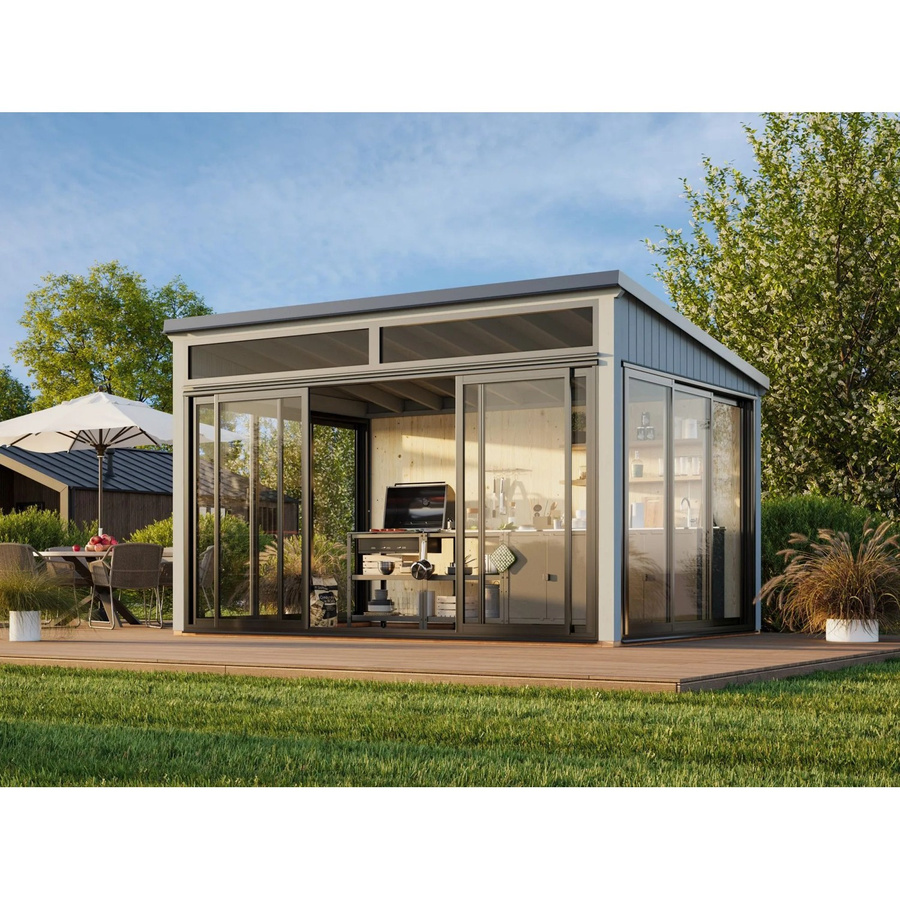 Palmako Holz-Gartenhaus Saga Pultdach in Grau mit modernem Design, B/T: 420 x 297 cm - Bild 2