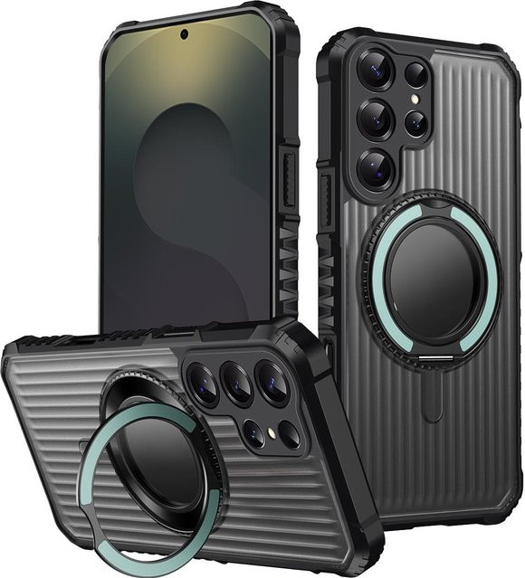 Stoßfeste Armor Hülle mit MagSafe Ständer für Samsung Galaxy S26 S25 S24 S23 Ultra Plus FE A57 A37 A56 A55 A36 A54 A35 A16 A15 in Schwarz - Bild 1