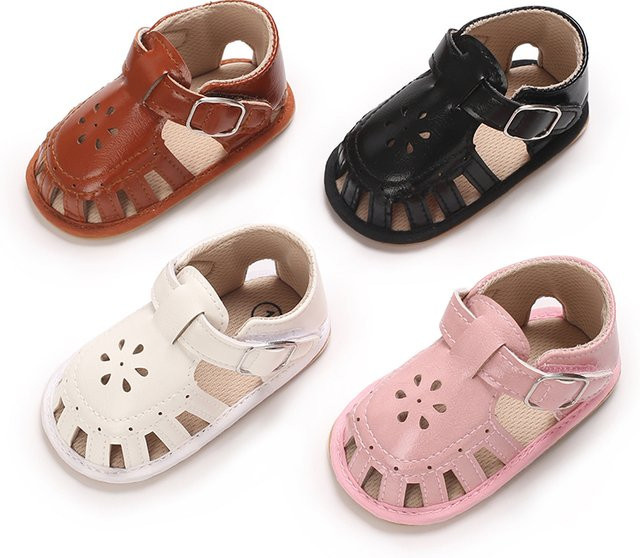 VALEN·SINA Baby Sommersandalen für Kleinkinder und Neugeborene 0-18 Monate in Schwarz mit weicher Gummisohle - Bild 1