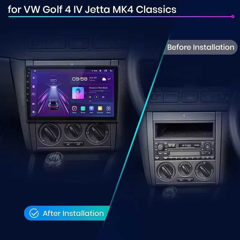 Junsun Android Autoradio für VW Volkswagen Golf 4 Jetta MK4 1997-2003 mit 9,0 Zoll Bildschirm, CarPlay, GPS und DSP, Farbe: Schwarz - Bild 2