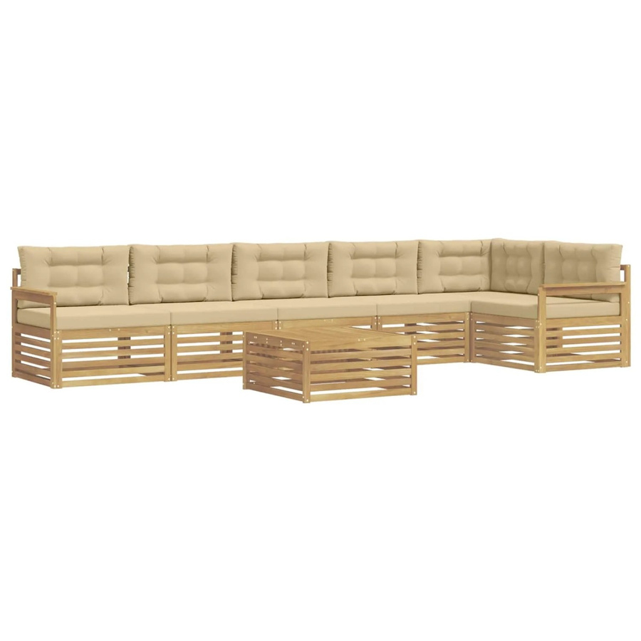 vidaXL Outdoor-Sofagarnitur 7-teilig in L-Form aus massivem Akazienholz mit Kissen in Weiß und Beige - Bild 2