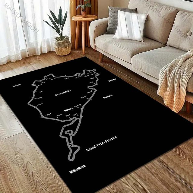 UQIDEHOME Nürburgring F1 Internationale Rennstrecke Teppich, Schwarz, B/T: 70 x 100 cm, Rutschfest und Waschbar - Bild 1