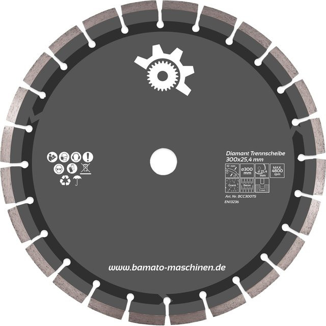 BAMATO Diamant-Trennscheibe für Beton und Stein in Grau, Durchmesser: 300 mm, Bohrung: 25,4 mm - Bild 1
